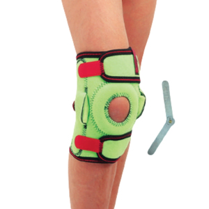 Ergonomic knee support brace in graphite grey with a patella opening and adjustable straps