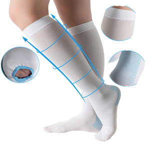 Two pairs of graduated compression socks in navy, shown folded and flat