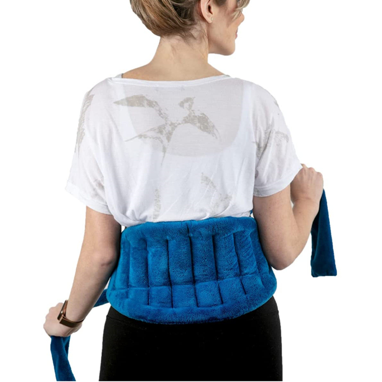 Rectangular microwavable heat pad filled with rice and flaxseed in a cotton cover