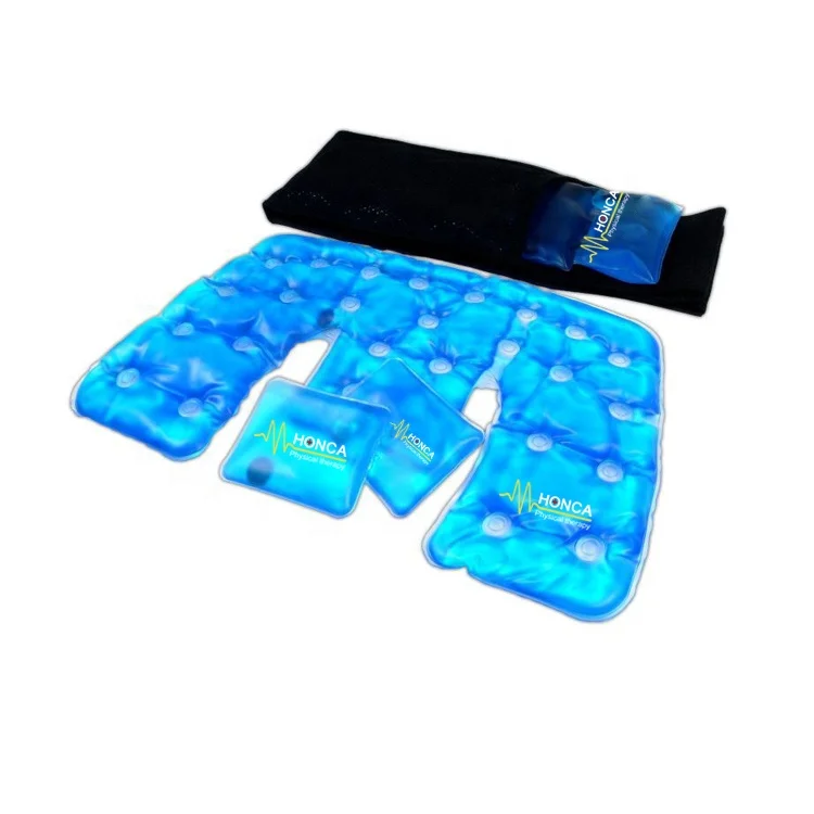 Therapy set with gel wrap, heat pad and four gel packs in a lined box
